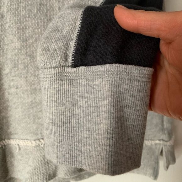 Free People grey sweater, black sleeve panels, cowl collar, distressed,ragged, S - Picture 6 of 8